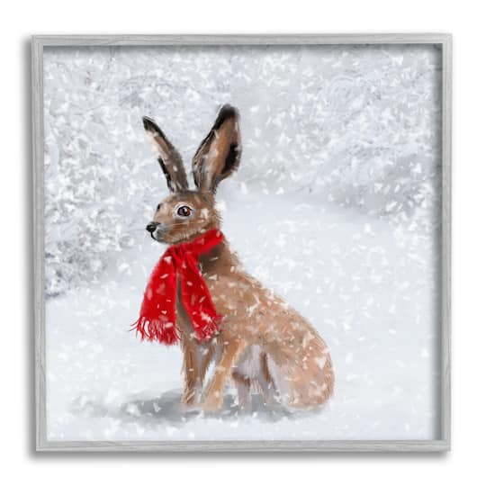 Stupell Industries Winter Rabbit Scarf Landscape Framed Giclee Art